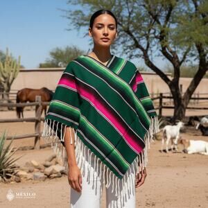 Traditional Mexican Sarape Gaban Poncho – Handmade Ethnic Blanket Style